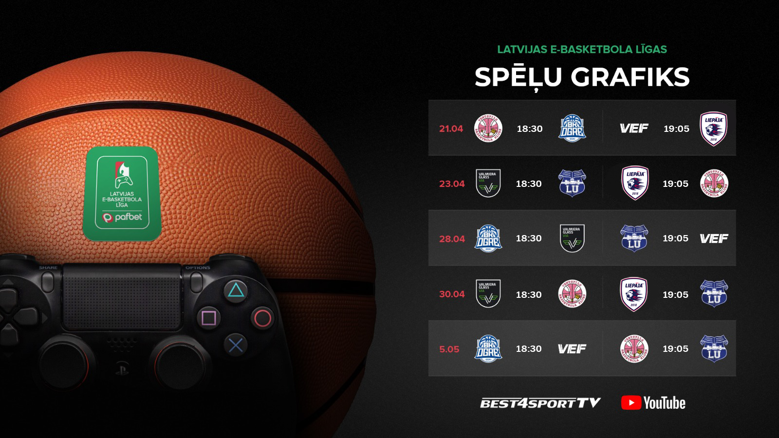 Apstiprināts Pafbet Latvijas e-Basketbola līgas kalendārs