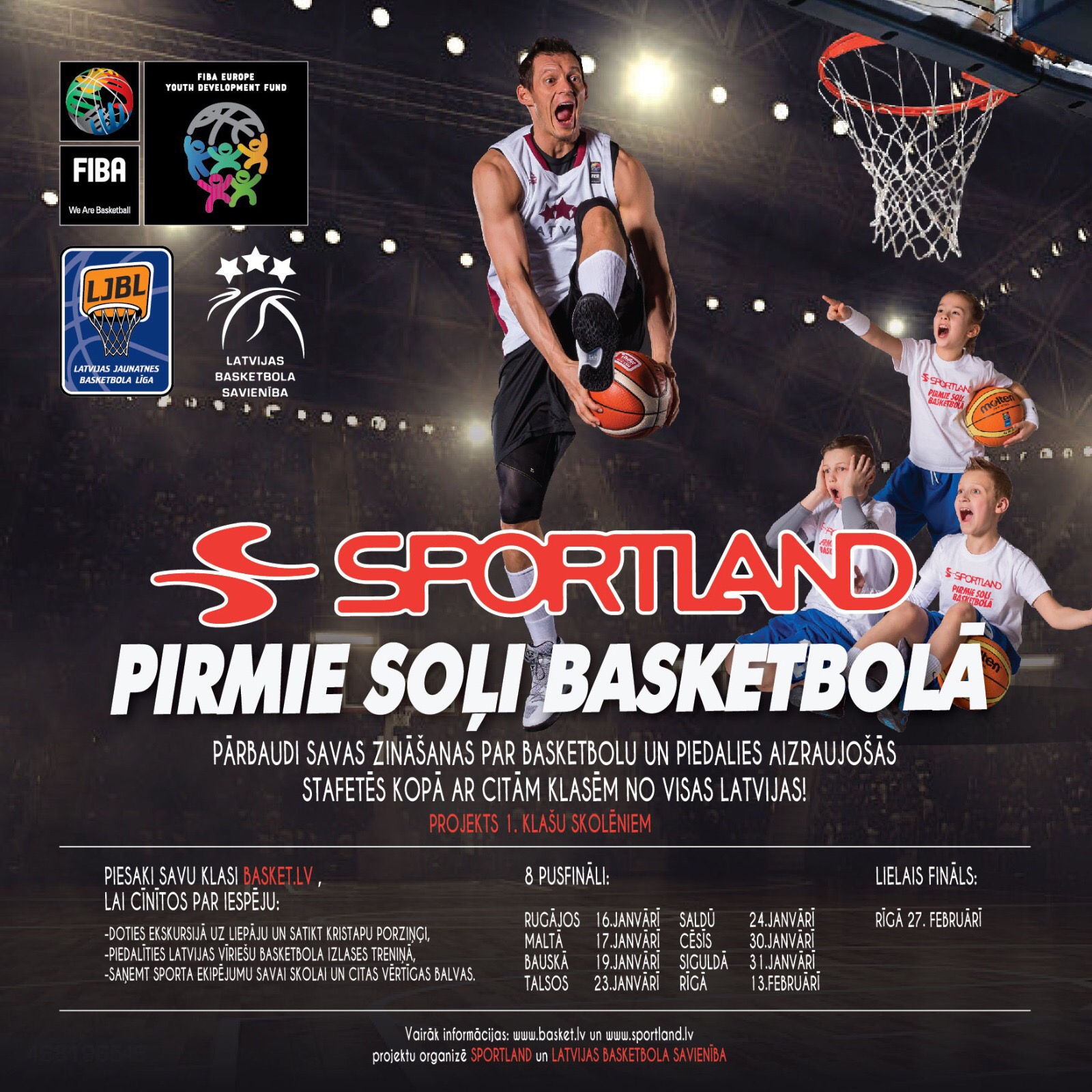 „Sportland pirmie soļi basketbolā”: sākas pirmklasnieku pieteikšanās 2018. gada sezonai